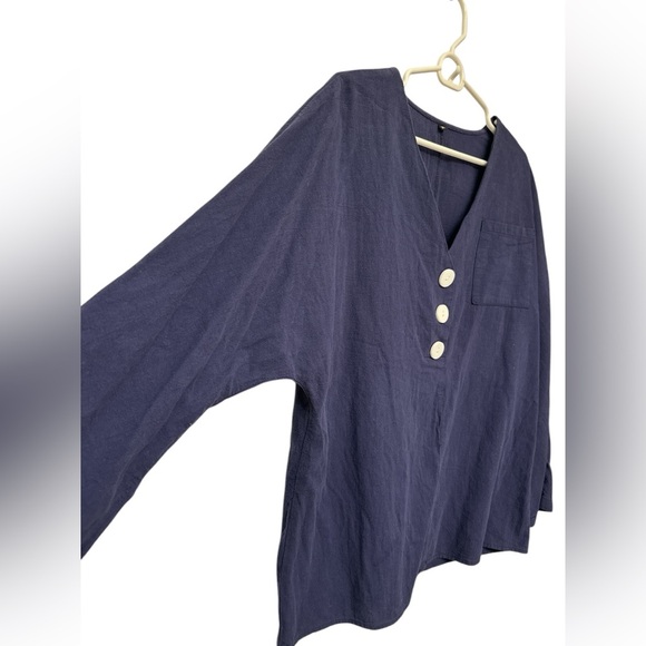 Navy Blue Buttoned Cotton Tunic Top - Picture 3 of 6